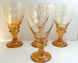 Lot 4 Vintage Hand Blown Wine Glasses Stems Amber - $29.69