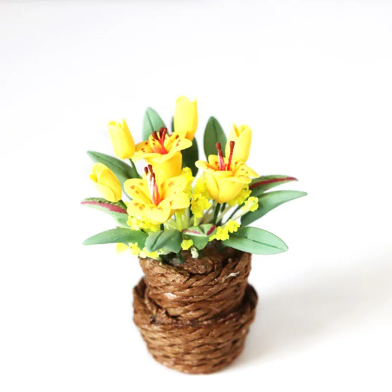 1/12 Dollhouse Miniature Accessories Mini Clay Yellow lily Simulation Flower - £13.44 GBP