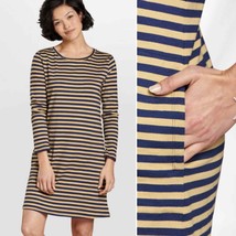 TOAD &amp; CO Road Tripper Long Sleeve Dress - Stripe Navy &amp; Tan Size Medium - $33.87