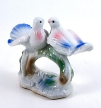 Lovebirds Doves Figurine Ceramic Blue and Pink Birds on Branch Statue Vintage - £8.82 GBP