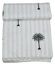 Kantha Quilt Indian Handmade Cotton Palm Tree Bohemian Quilt Bedspread Kantha Th - £52.38 GBP