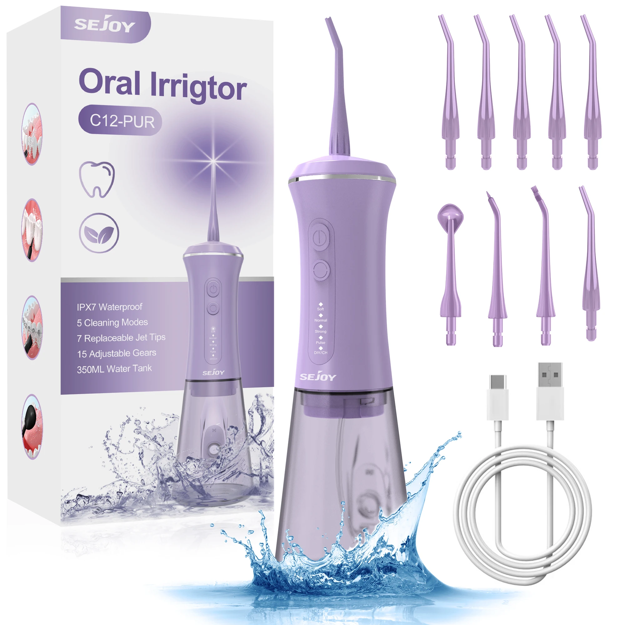 SEJOY Dental Oral Irrigator USB Rechargeable Teeth Cleaner Portable Dent... - $41.23