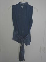 J.JILL LADIES SLEEVELESS BLUE SWEATER VEST-SP-KNIT AND FABRIC W/TIE-LINE... - $5.89