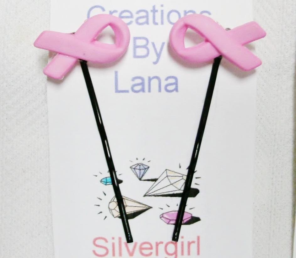 Set 2 Bobby Pins -  Pink Cancer Ribbon - $5.49