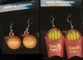 Funky Cheeseburger Burger French Fry Fries Earrings Fast Food Charms Jewelry Set - $8.81