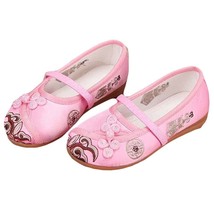 Pink - Girls Ballet Flats Chinese Traditional Embroidery Shoes Slip-on Shoes(D01 - £32.19 GBP
