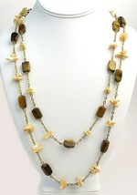 White House Black Market Two Strand Tigers Eye MOP Seashell Necklace 29 inch - £14.24 GBP