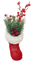 Vintage Christmas Decoration Flocked 4.5&quot; Boot with Pine and Berry Spray... - £15.61 GBP