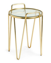 New Designer gold &amp; Glass Side End accent Table  Horchow Modern Luxe - £148.44 GBP