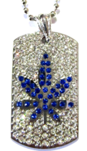Silver Plated Iced CZ Marijua Leaf Weed Dog Tag Pendant + 36" Chain Necklace - $11.87