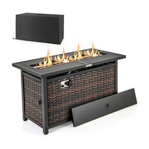 45 Inch Propane Rattan Firepit Table with Glass Stones and Protective Cover-Mixe - $7,777.77 MXN