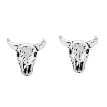 Tribal Mini Buffalo Skull Animal Lover Sterling Silver Stud Earrings - £10.17 GBP