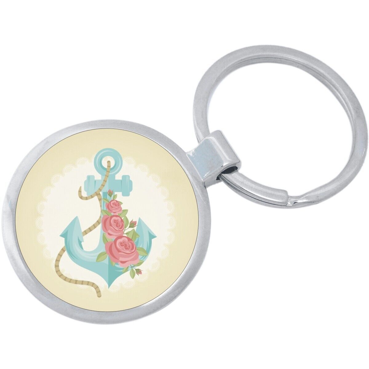 Anchor and Roses Keychain - Includes 1.25 Inch Loop for Keys or Backpack - $10.77