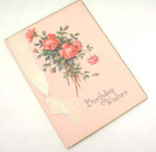 Vintage Birthday Wishes Greeting Card by JP New York Pink Roses Blue Rib... - €2,60 EUR