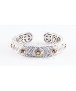 Judith Ripka Sterling Silver Hinged Cuff Cognac Quartz Bracelet w/ CZ Ac... - $639.96