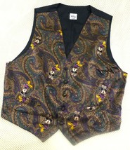 Vintage Disney Store Mickey Mouse Paisley Silk Vest L/XL Multicolor Uniq... - $24.73