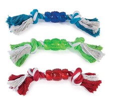 Rope N&#39; Rubber Hard Bones Dog Toy 10&quot; Long Durable Tough Tugging Chew Dogs Toys - £6.86 GBP+