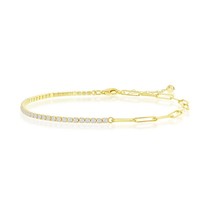 Sterling Silver 2mm Half Tennis &amp; 3.5mm Paperclip Anklet - Gold Plated - £46.30 GBP