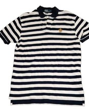 Vintage Ralph Lauren Polo Shirt Mens Sz L Navy Blue White Striped Crest Cotton - £27.61 GBP