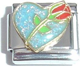 Rose On Blue Heart Italian Charm - £7.04 GBP