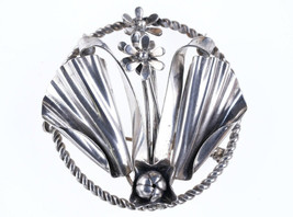 1940&#39;s Hobe Sterling Modernist brooch with flowers pin - £148.67 GBP