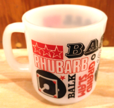 Vintage Milk Glass Baseball Mug - Red Black - Strike Out Triple Play Lin... - $12.47