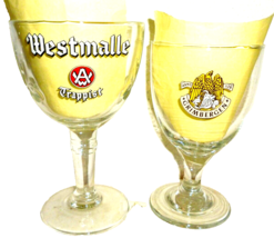 2 Westmalle Biere Trappist Malle &amp; Alken-Maes Grimbergen Belgium Beer Gl... - £15.80 GBP