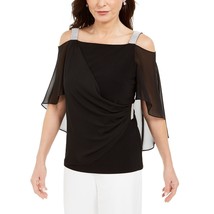 MSK Women&#39;s Rhinestone Capelet Cold-Shoulder Top Black Medium B4HP - $34.95