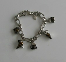 Cookie Lee Silver Tone Enamel Shoes/Handbag Charm Bracelet 7.5&quot; - $13.85