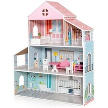 3-Tier Doll wooden House with FUniture ages 3+ NEW - £104.56 GBP