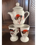 Teapot and 2 mugs holding hands by GRES Avon Korea 1970 vintage ceramic set - $703.35 MXN
