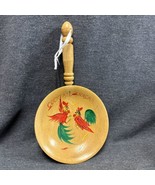 Vintage Mid Century Wooden Hanging  Handled Snack Bowl Fighting Roosters... - $8.91