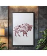 Buffalo Art Print, Floral Western Bison Artwork, Rustic Wildlife Decor, ... - $8.88 CAD