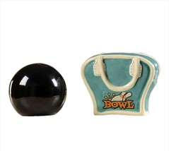 Bowling Salt and Pepper Shaker Set Ball with Bag Ceramic 2.3&quot; High Retro... - £15.82 GBP