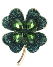 Lucky clover leaf brooch gold plated irish saint patrick broach good luck pin gg - £14.86 GBP