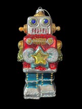 RAZ 5.5&quot; Blown Glass Robot Christmas Ornament - £21.52 GBP