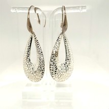 Vtg Sterling Sign 925 Thailand Etched Textured Pattern Teardrop Dangle Earrings - £51.32 GBP
