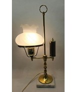 Vintage Brass Student Lamp With Opalescent Shade 19&quot; Tall  - $31.68