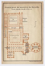 1913 Original Antique Plan Of Batalha Monastery / Portugal - £16.22 GBP