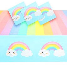 Pastel Rainbow Tablecloth For Rainbow Baby Shower Decorations (54X108&quot;&quot; 3 Pack) - £17.56 GBP