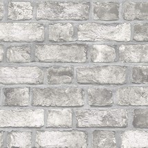 Norwall Fh37517 Farmhouse Prepasted Brick Wallpaper, Grey, Dove,, 55 Sq.Ft - £40.27 GBP