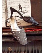 Ankle-strap Heels~Womens 9M~Black Satin w Rhinestones~AMANDA~Elasticized... - $10.96 CAD