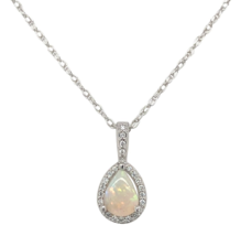Platinum .43ct Pear Shape Australian Genuine Natural Opal Diamond Pendan... - €829,73 EUR
