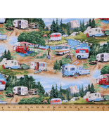 Cotton Vintage Trailers Camping Campers RV&#39;s Fabric Print by the Yard D4... - €10,38 EUR