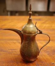 Antique Vtg Arabic Middle Eastern Turkish Brass Tin Coffee Dallah Tea Pot 10.75&quot; - £237.73 GBP