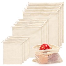 Reusable Produce Bags Grocery Washable - Set Of 12 Cotton Mesh Produce Bags For  - £22.28 GBP