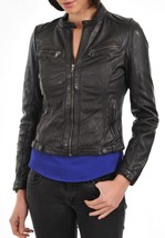 Women&#39;s Genuine Lambskin Real Leather Motorcycle Slim fit Biker Jacket -... - $117.50