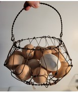 Wire Egg Basket Collapsible filled with 14 wooden eggs - $45.00