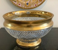 Vintage Bohemia Czechoslovakia Gold and 24% Lead Cut Crystal Bowl or Centerpiece - £311.50 GBP