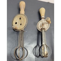 Vintage Antique Wood Handled Hand Mixer Egg Beaters Rustic - Lot of 2 - $32.39